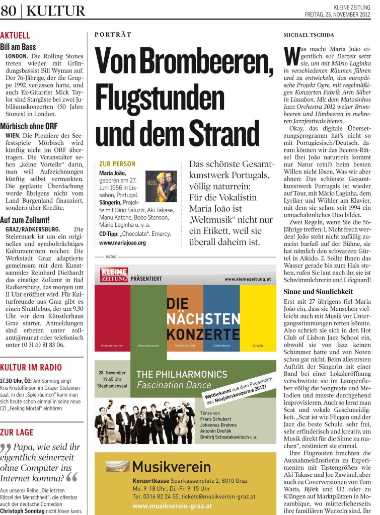 01 KLEINEZEITUNG GRAZ 20121123 Prod-Nr 163830   Seite 80     22.